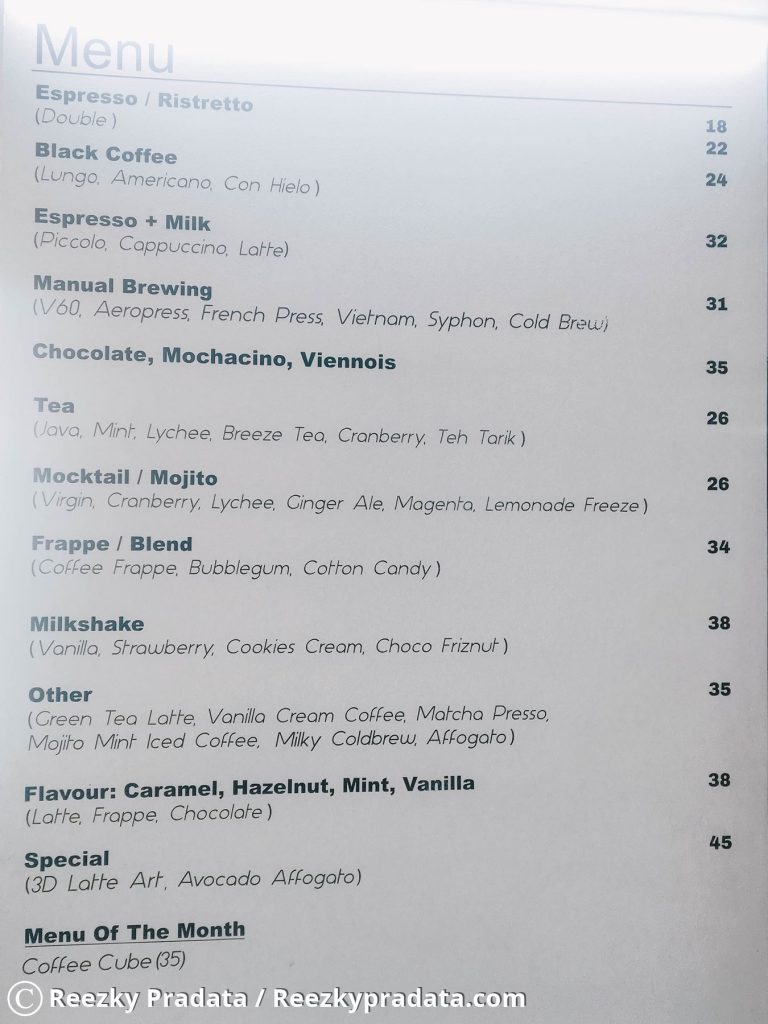 Harga menu Kofitére Artisan Cofee 