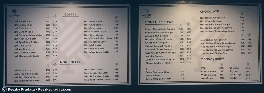 Harga Menu di Sinergi Coffee