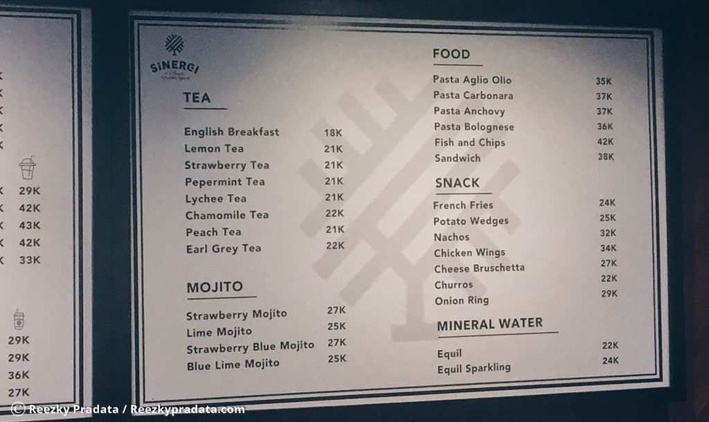 Harga Menu di Sinergi Coffee