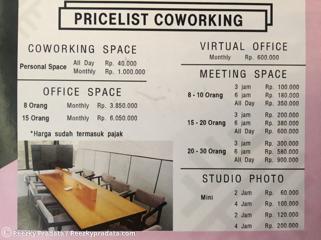 Harga sewa ruangan kantor dan meeting di Sinergi Coffee